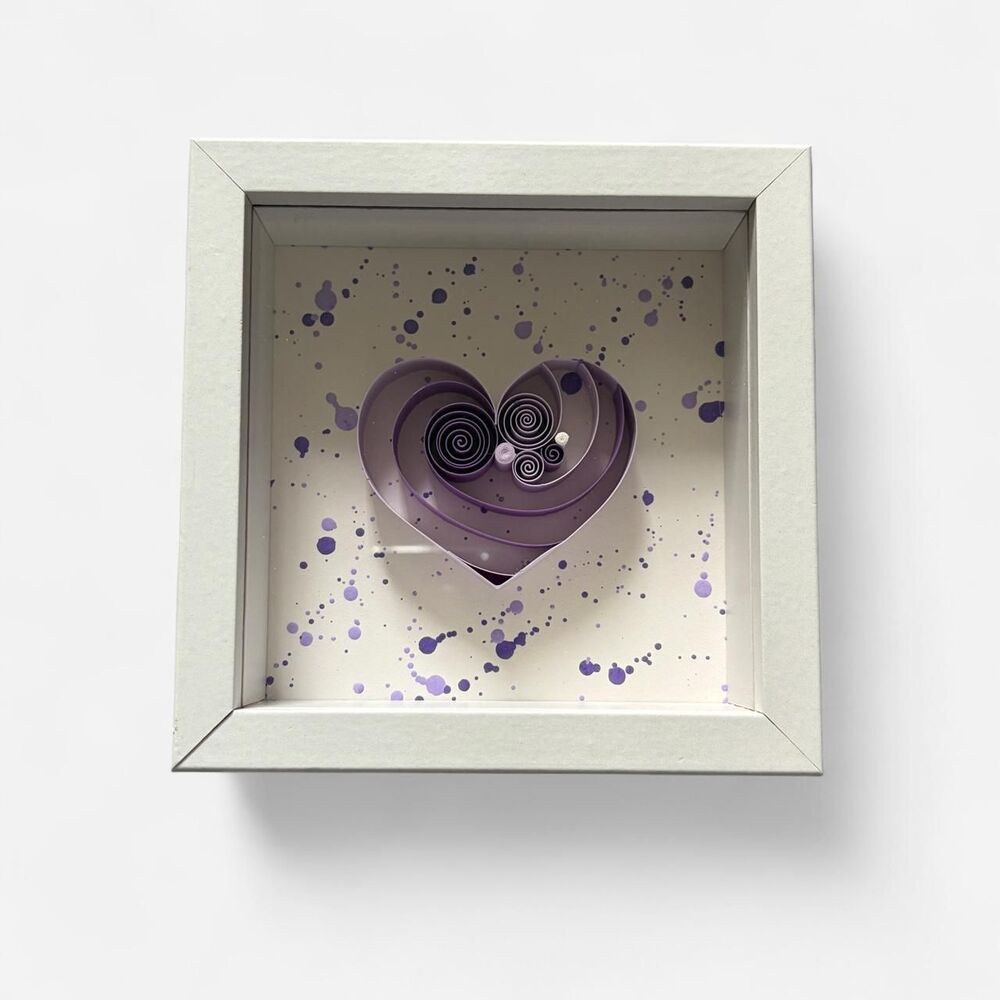 Purple Paper Quilling Heart Shadow Box Wall Art